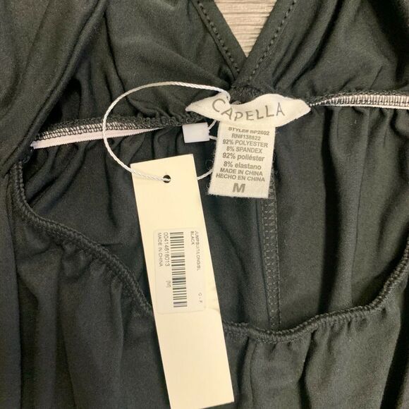 Capella Long Jumpsuit Women's Size M Black Open Front Tie Wide Leg Stretch - Picture 8 of 10